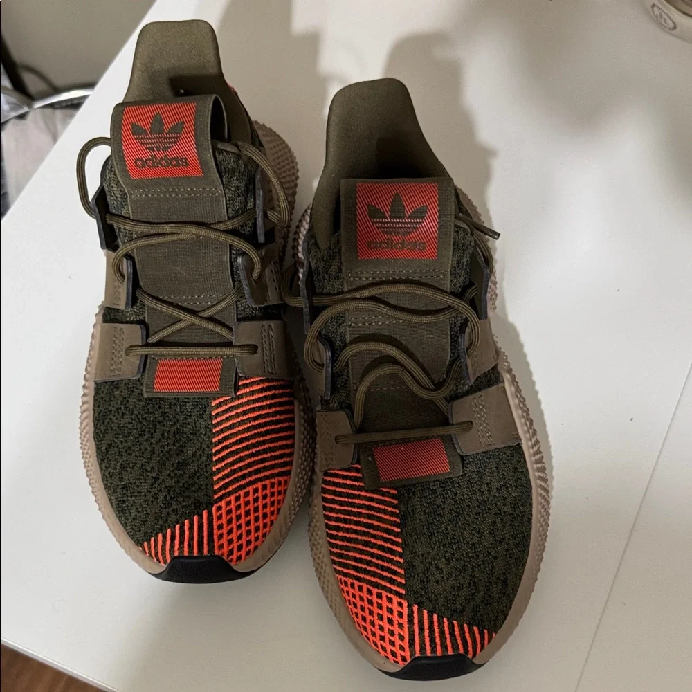 adidas Sneakers Olive Green Red Orange Accents